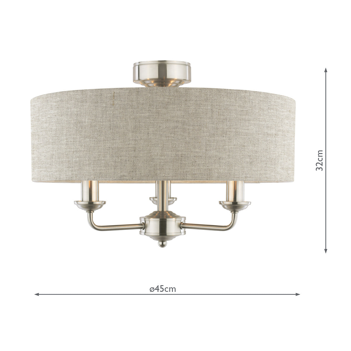 Laura Ashley Sorrento 3 Luci Semi-Flush Nichel Satinato con Ombra Naturale