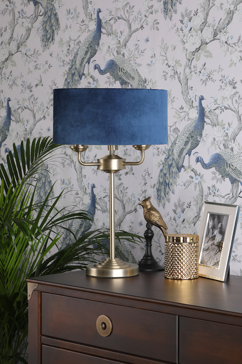 Lampada da Tavolo Laura Ashley Sorrento Ottone Antico & Velluto Blu