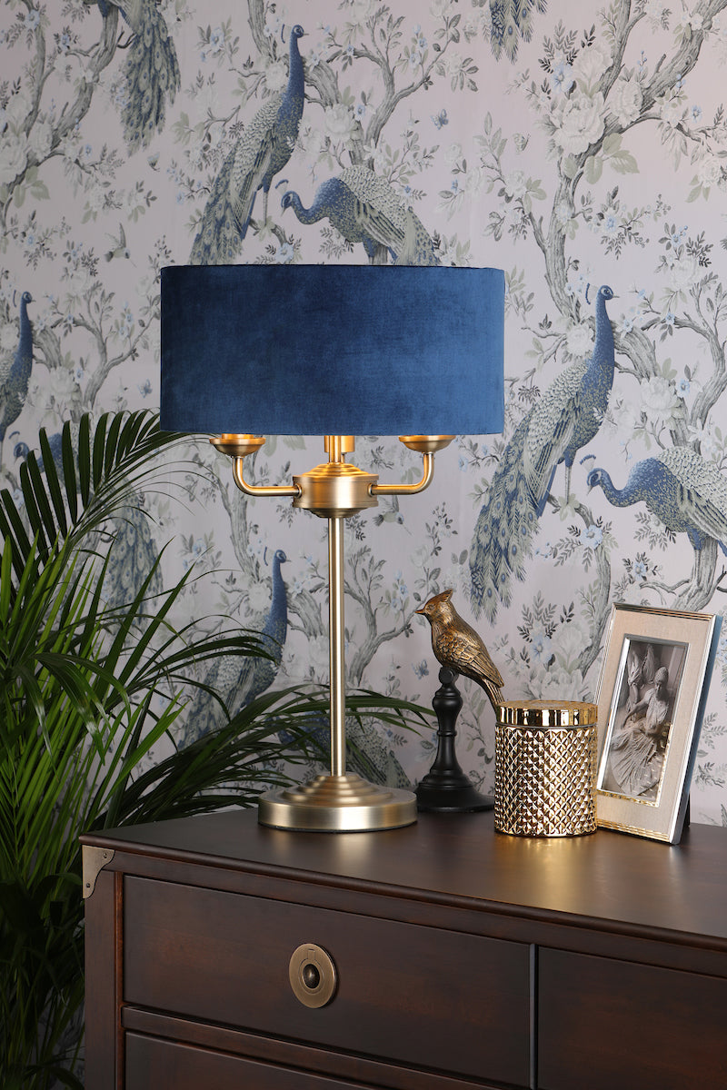Lampada da Tavolo Laura Ashley Sorrento Ottone Antico & Velluto Blu