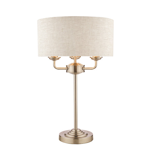 Lampada da Tavolo Laura Ashley Sorrento Nichel Satinato con Paralume Naturale