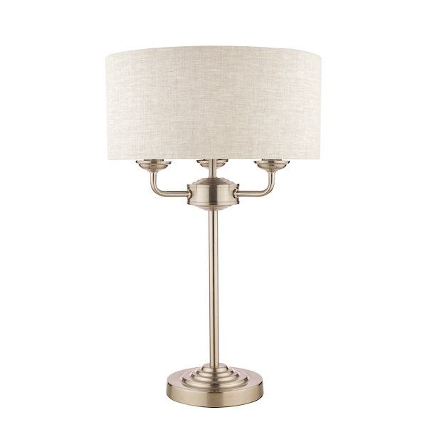 Lampada da Tavolo Laura Ashley Sorrento Nichel Satinato con Paralume Naturale