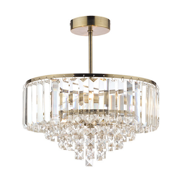 Laura Ashley Vienna 3 Luce Semi Flush Cristallo e Ottone Antico