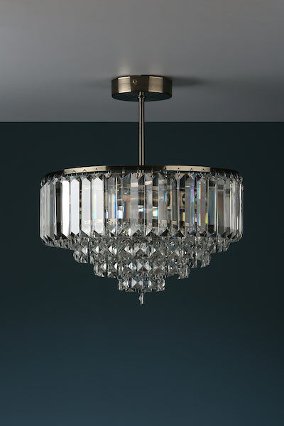 Laura Ashley Vienna 3 Luce Semi Flush Cristallo e Ottone Antico