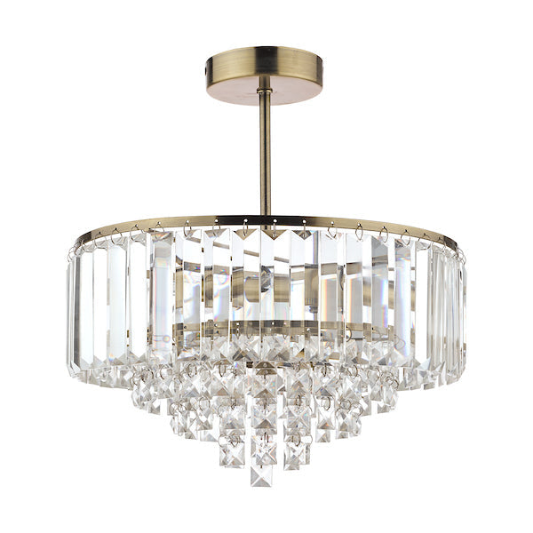 Laura Ashley Vienna 3 Luce Semi Flush Cristallo e Ottone Antico