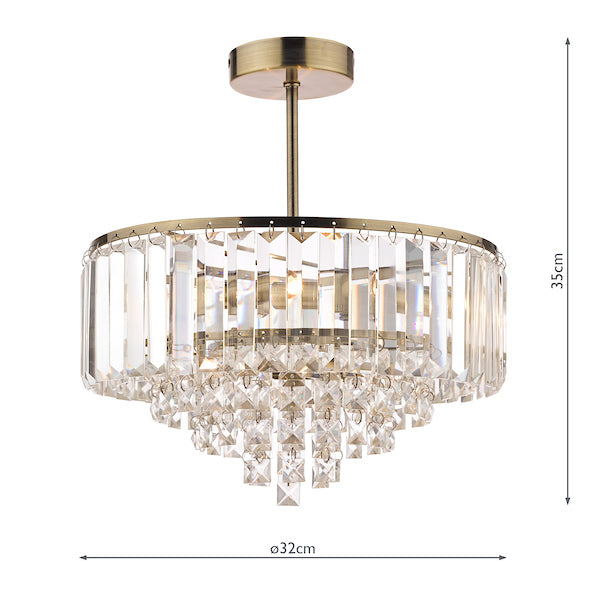 Laura Ashley Vienna 3 Luce Semi Flush Cristallo e Ottone Antico