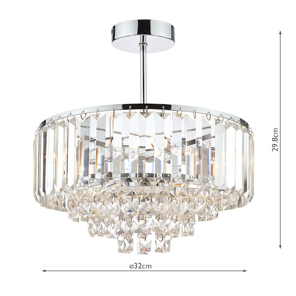 Laura Ashley Vienna 3 Luci Semi Flush Cristallo e Cromo Lucido