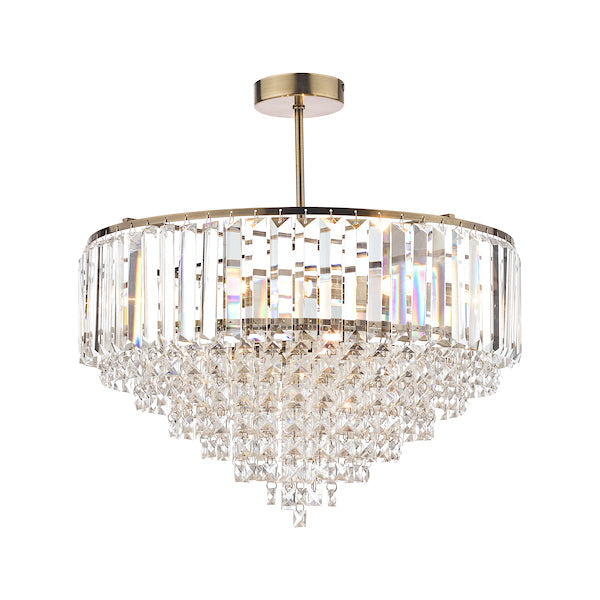 Laura Ashley Vienna 5 Luci Semi Flush Cristallo e Ottone Antico