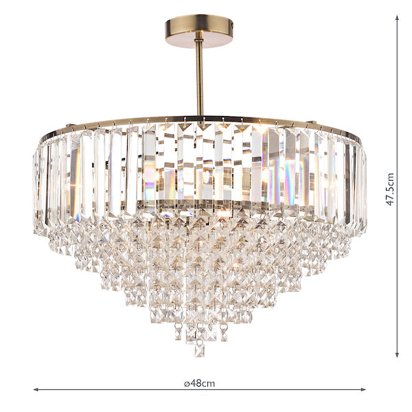 Laura Ashley Vienna 5 Luci Semi Flush Cristallo e Ottone Antico