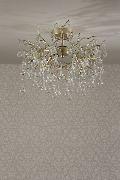 Laura Ashley Willow 3 Luci Semi Flush Satin Champagne con Gocce di Cristallo