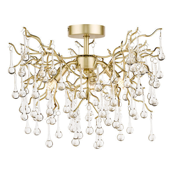 Laura Ashley Willow 3 Luci Semi Flush Satin Champagne con Gocce di Cristallo