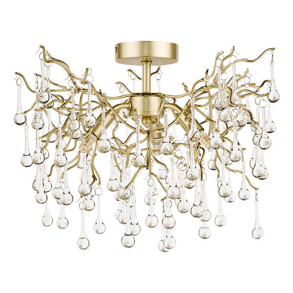 Laura Ashley Willow 3 Luci Semi Flush Satin Champagne con Gocce di Cristallo