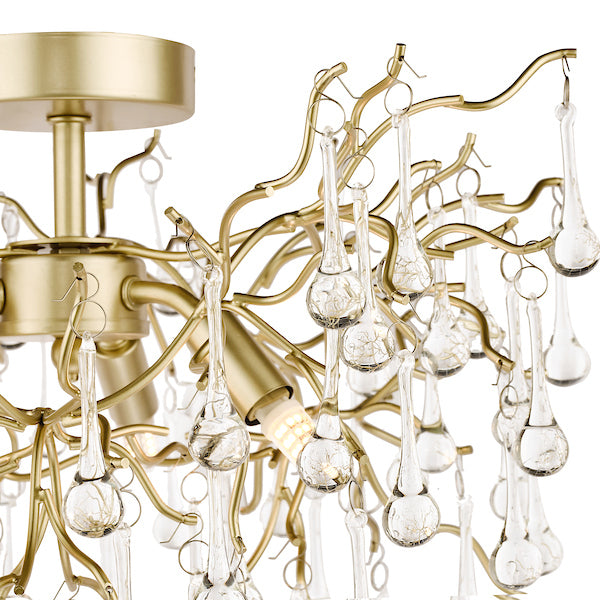 Laura Ashley Willow 3 Luci Semi Flush Satin Champagne con Gocce di Cristallo