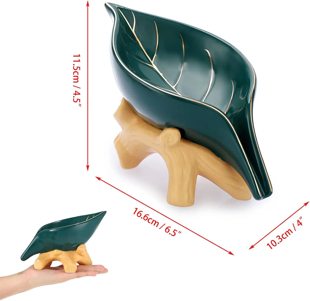 Portasapone Ceramico a Forma di Foglia con Design a Cascata e Drenaggio Automatico