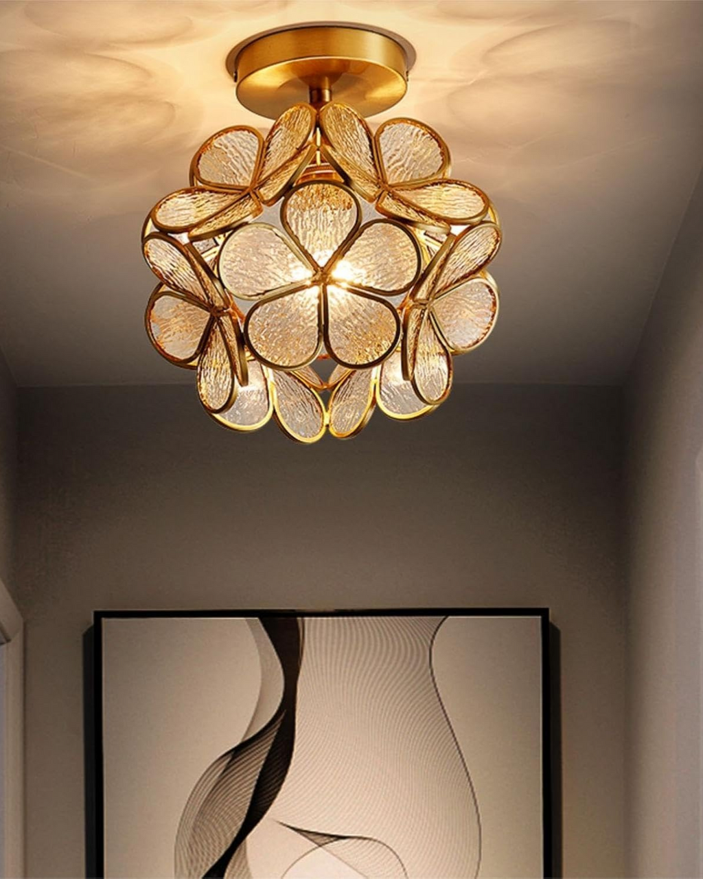 Lampada da soffitto LED con design floreale in acrilico e oro – 20 cm