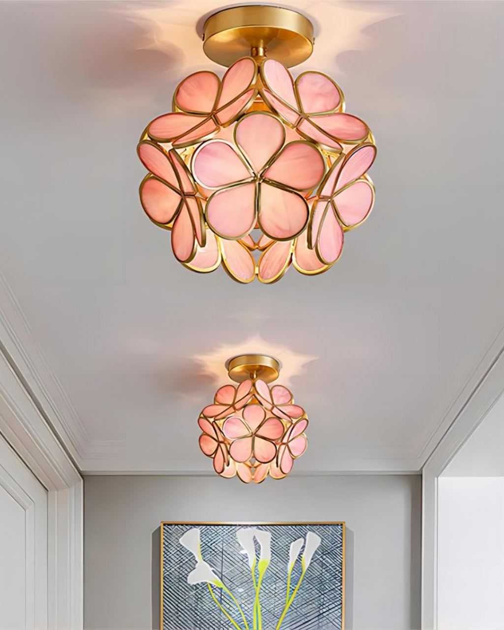 Lampada da soffitto LED con design floreale in acrilico e oro – 20 cm