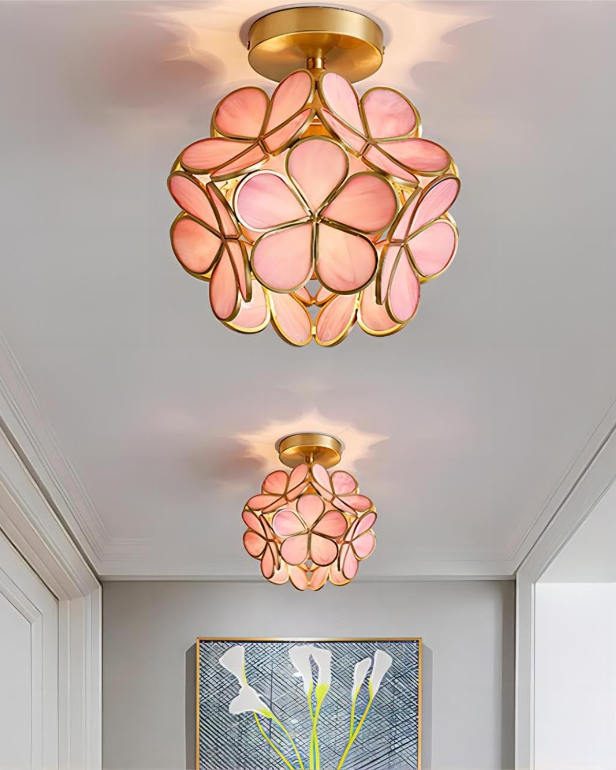 Lampada da soffitto LED con design floreale in acrilico e oro – 20 cm