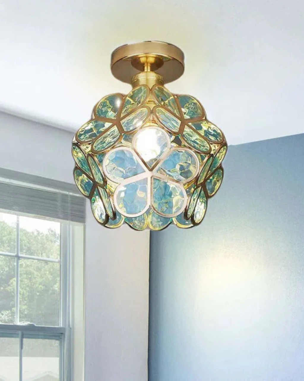 Lampada da soffitto LED con design floreale in acrilico e oro – 20 cm
