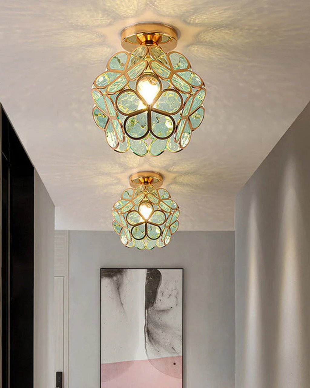 Lampada da soffitto LED con design floreale in acrilico e oro – 20 cm
