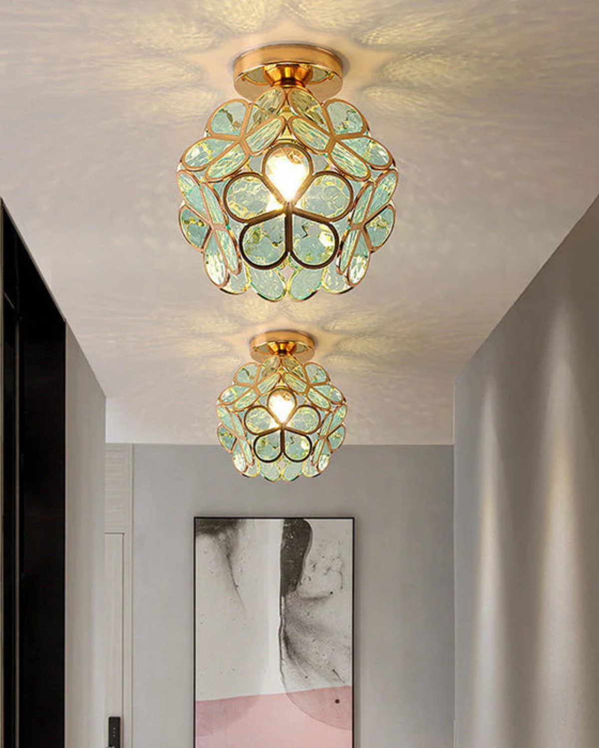 Lampada da soffitto LED con design floreale in acrilico e oro – 20 cm