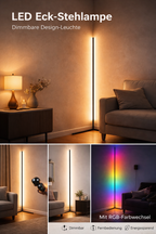 Lampada da terra angolare a LED – Dimmerabile con telecomando | Design moderno e luce indiretta