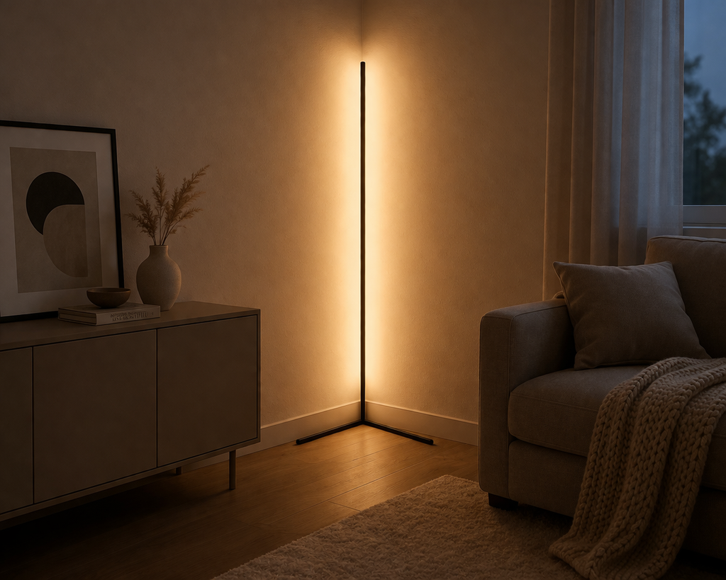 Lampada da terra angolare a LED – Dimmerabile con telecomando | Design moderno e luce indiretta
