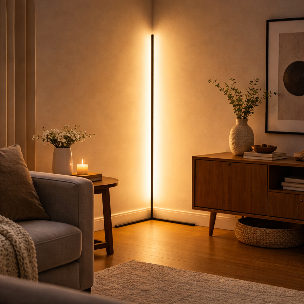 Lampada da terra angolare a LED – Dimmerabile con telecomando | Design moderno e luce indiretta