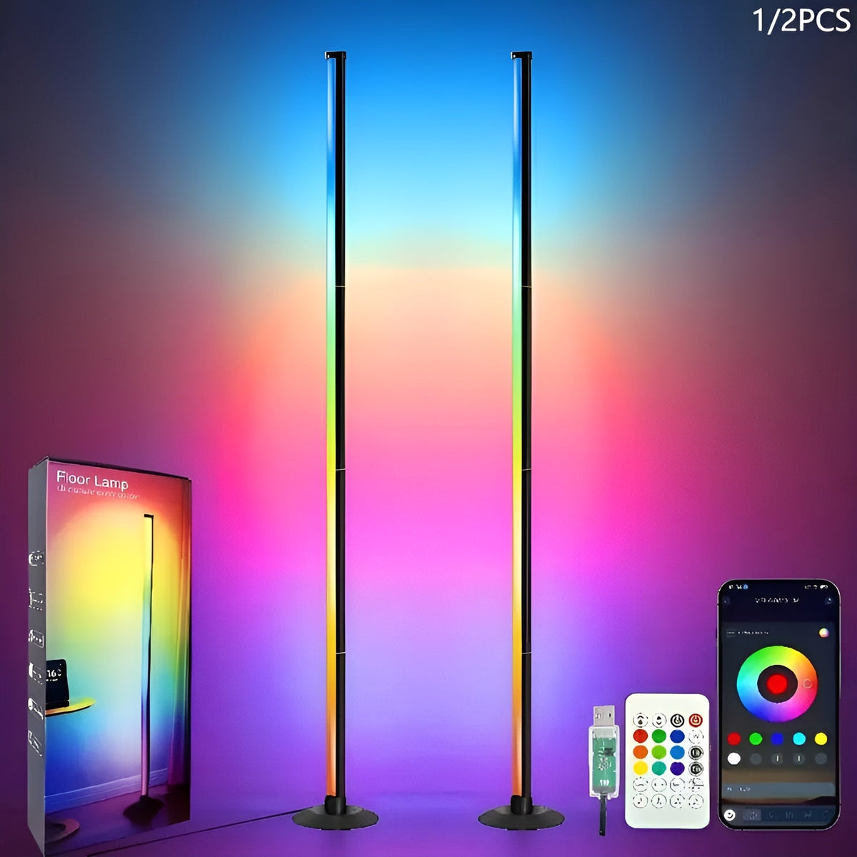 Lampada da terra LED con cambio colore RGBICB – Lampada moderna in alluminio con app e telecomando | Illuminazione d'atmosfera dimmerabile per la tua casa