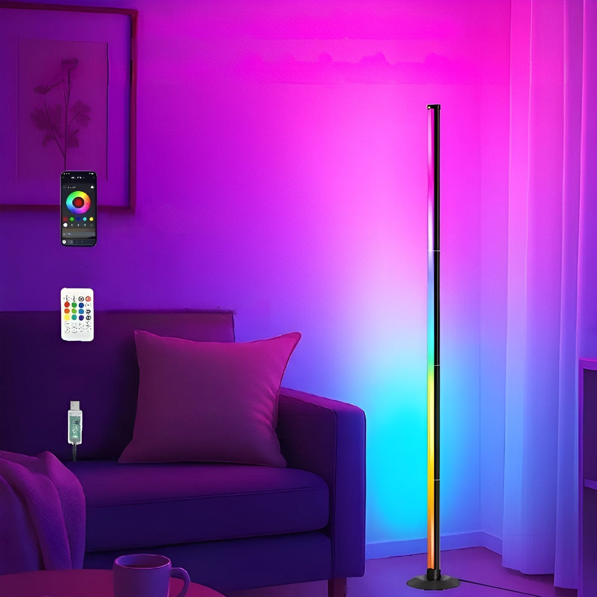 Lampada da terra LED con cambio colore RGBICB – Lampada moderna in alluminio con app e telecomando | Illuminazione d'atmosfera dimmerabile per la tua casa