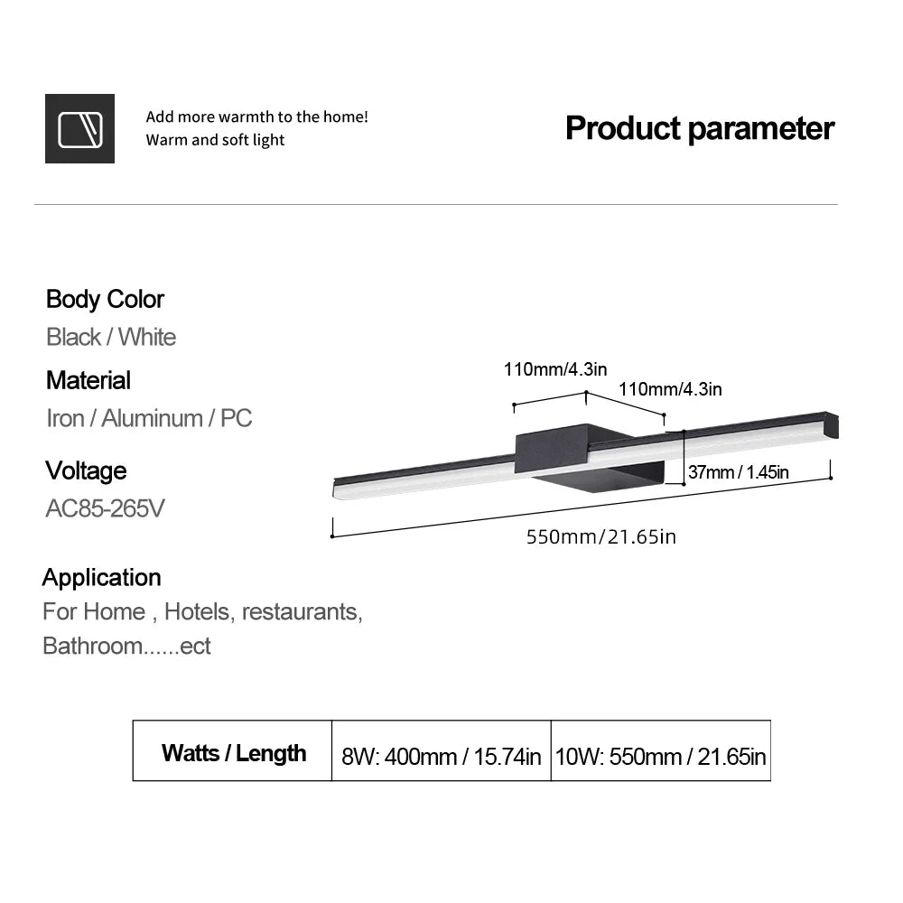 Lampada a Muro LED per Bagno Illuminazione Vanity Interna Moderno Applique da Parete