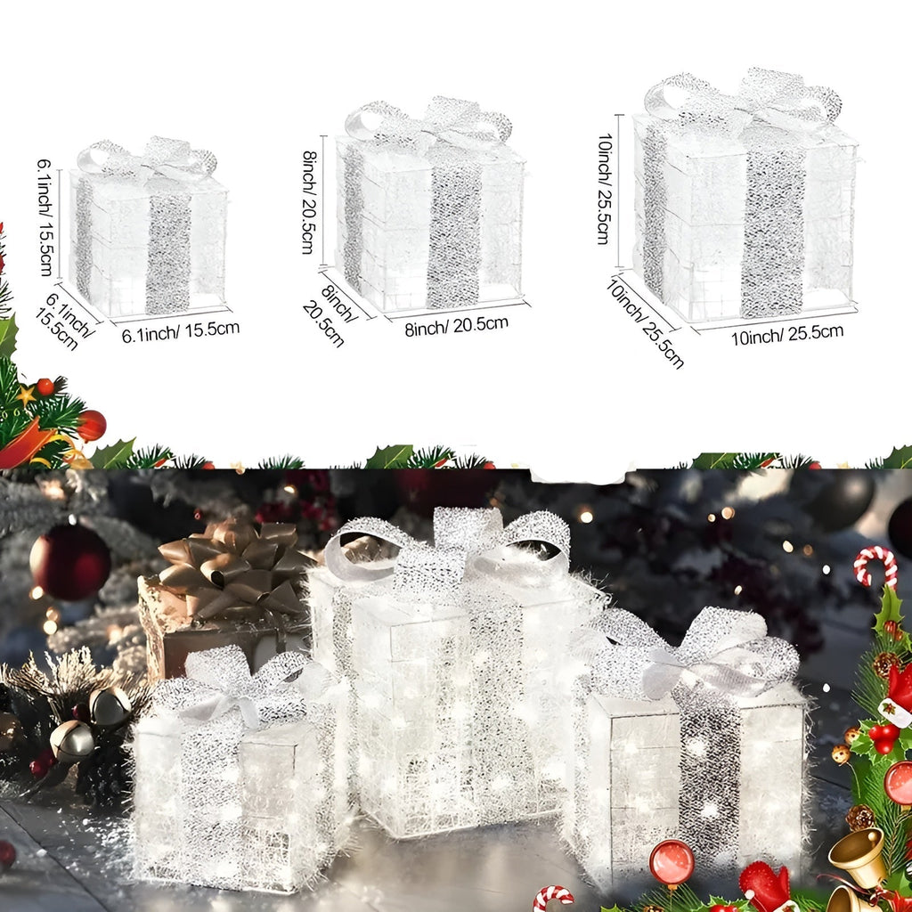 Scatole regalo natalizie luminose – Set da 3 scatole decorative | Con luci bianche calde e colorate per un'atmosfera festiva in casa