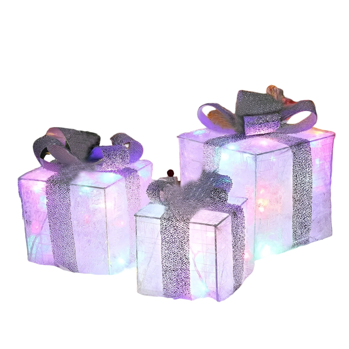 Scatole regalo natalizie luminose – Set da 3 scatole decorative | Con luci bianche calde e colorate per un'atmosfera festiva in casa