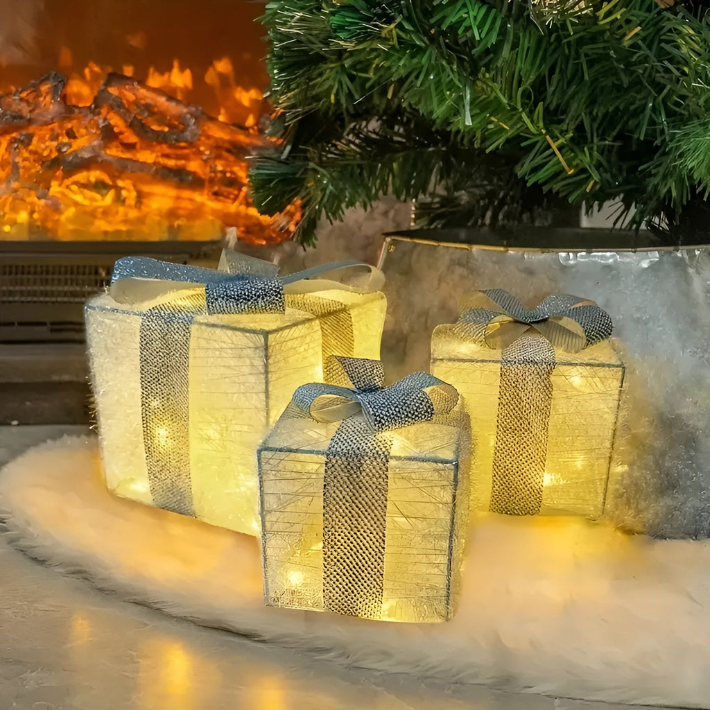 Scatole regalo natalizie luminose – Set da 3 scatole decorative | Con luci bianche calde e colorate per un'atmosfera festiva in casa