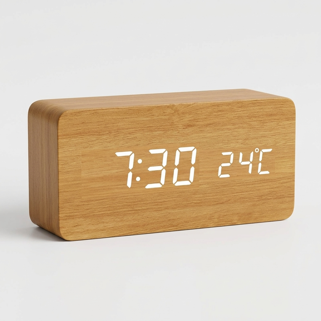 Orologio LED in Legno con Controllo Vocale Sveglia Digitale Moderna Design Minimalista