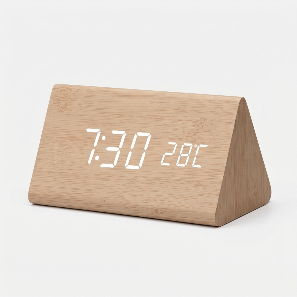 Orologio LED in Legno con Controllo Vocale Sveglia Digitale Moderna Design Minimalista
