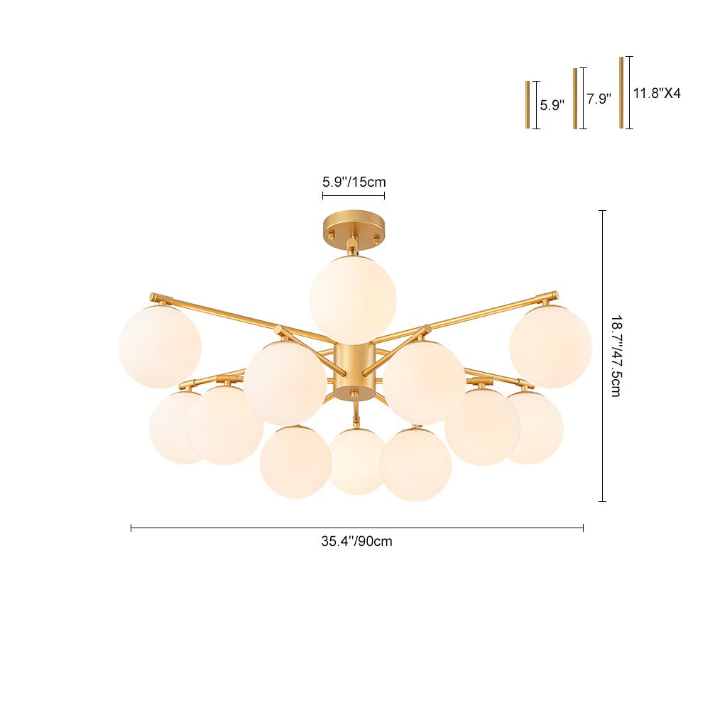 Alvuvyt Lampadario Semi Flush in Vetro Opale a Bolle a Strati