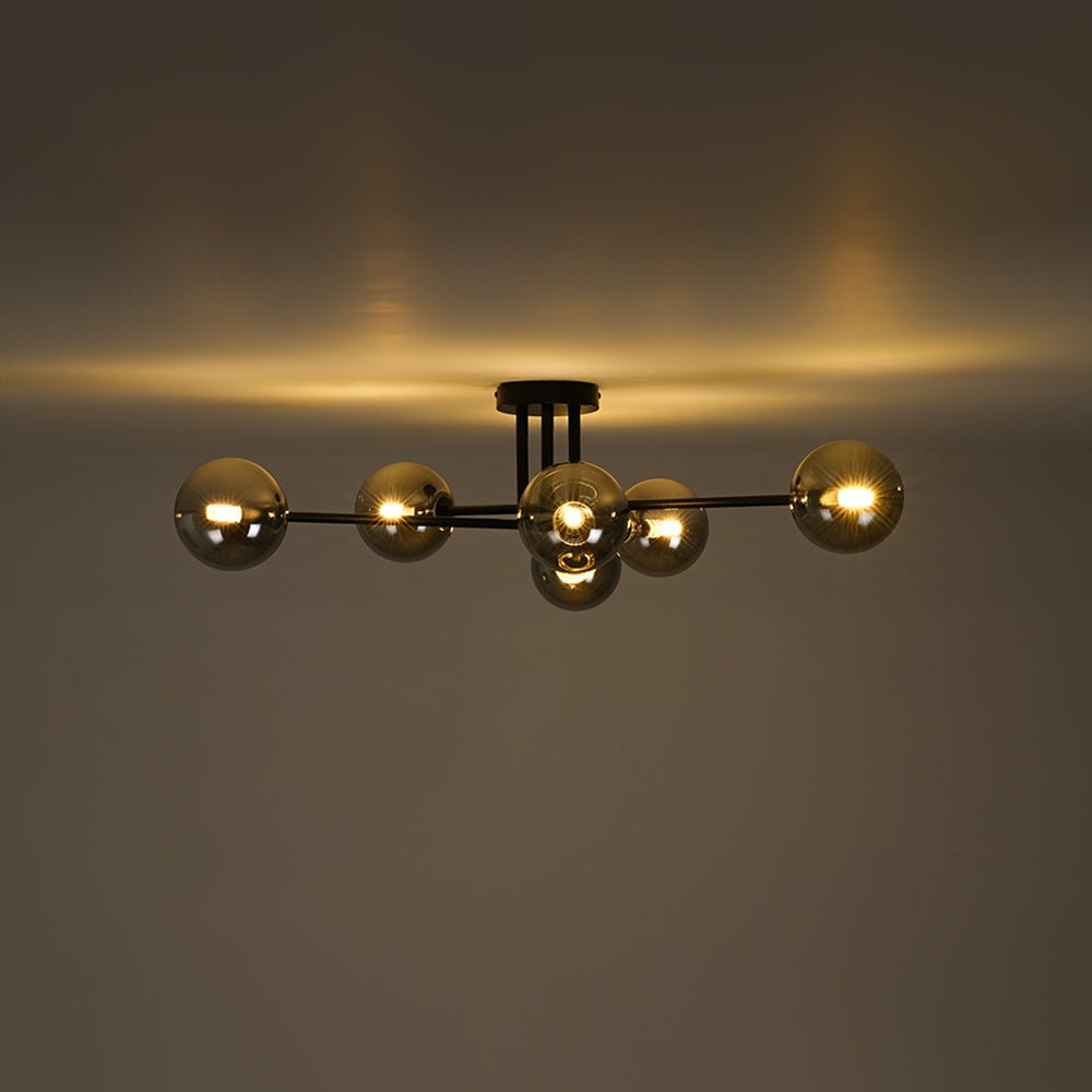 Xenuvium Globe Linear Sputnik Faretto a Soffitto in Vetro Fumé Semi Flush