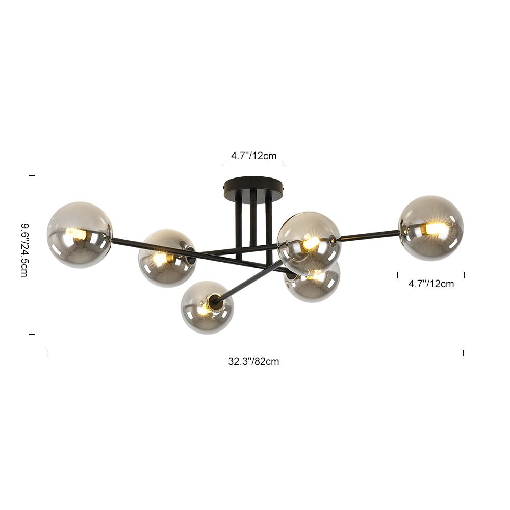 Xenuvium Globe Linear Sputnik Faretto a Soffitto in Vetro Fumé Semi Flush