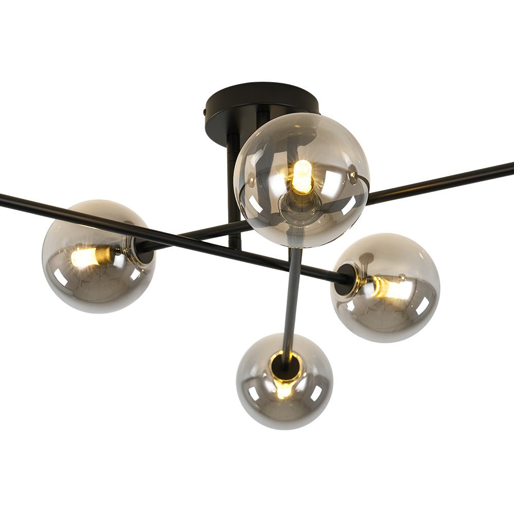 Xenuvium Globe Linear Sputnik Faretto a Soffitto in Vetro Fumé Semi Flush