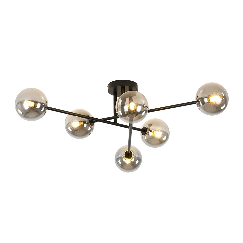 Xenuvium Globe Linear Sputnik Faretto a Soffitto in Vetro Fumé Semi Flush