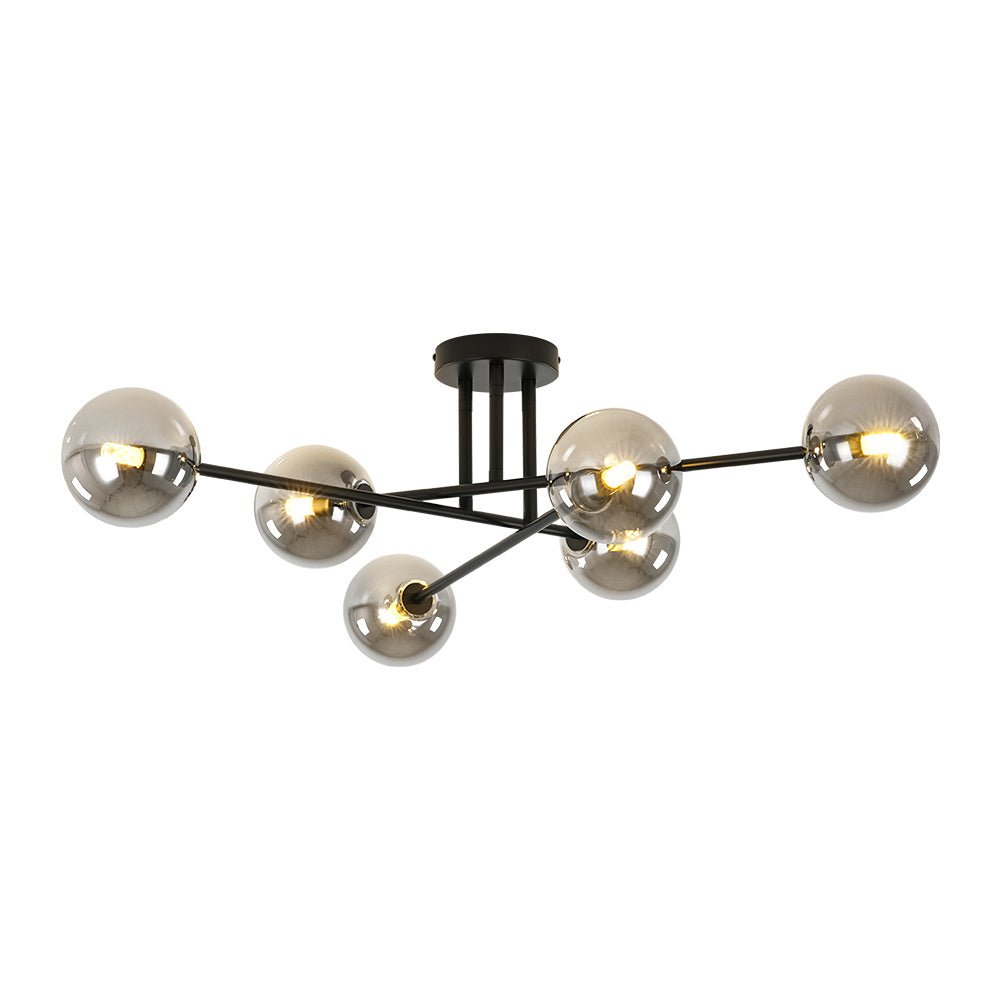 Xenuvium Globe Linear Sputnik Faretto a Soffitto in Vetro Fumé Semi Flush