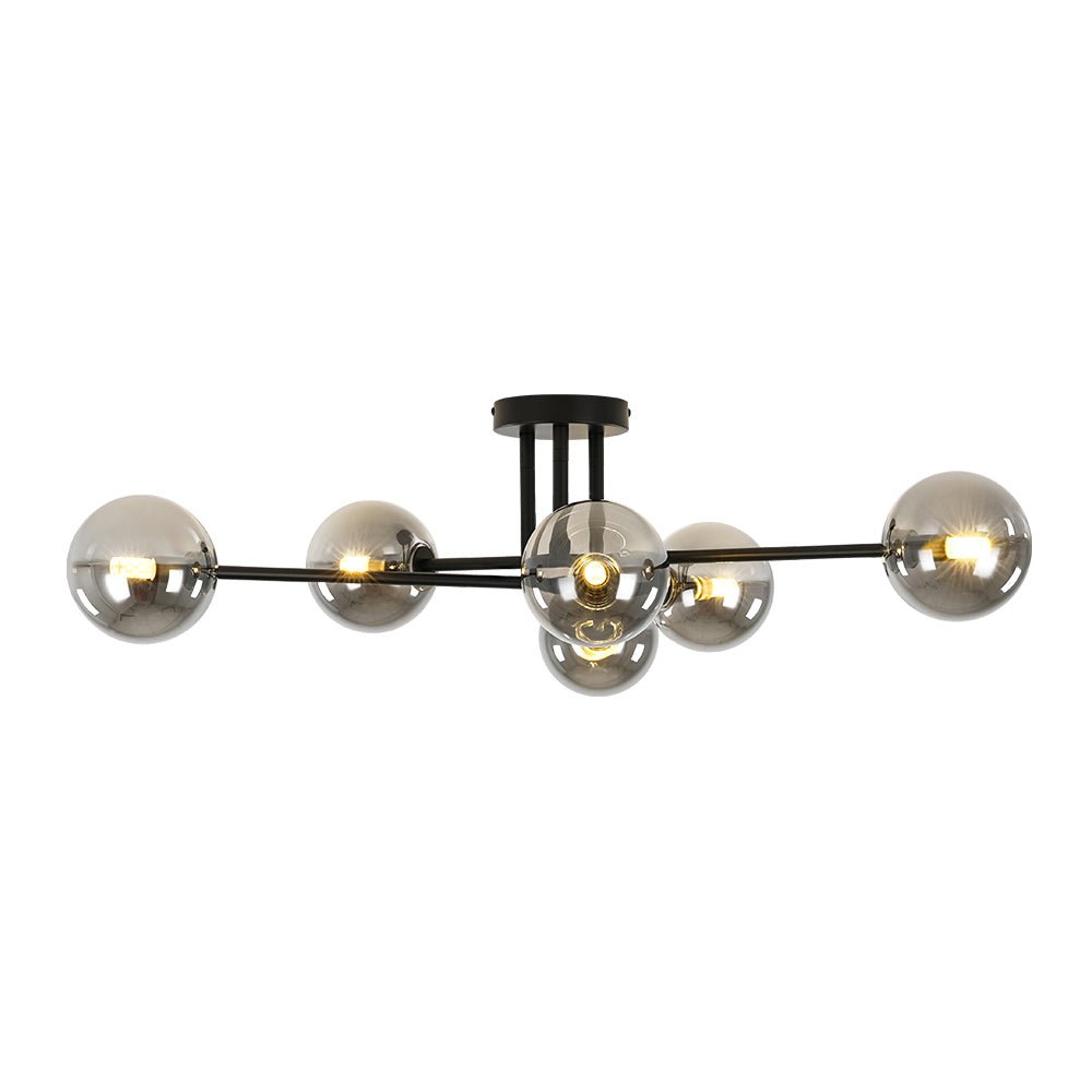 Xenuvium Globe Linear Sputnik Faretto a Soffitto in Vetro Fumé Semi Flush