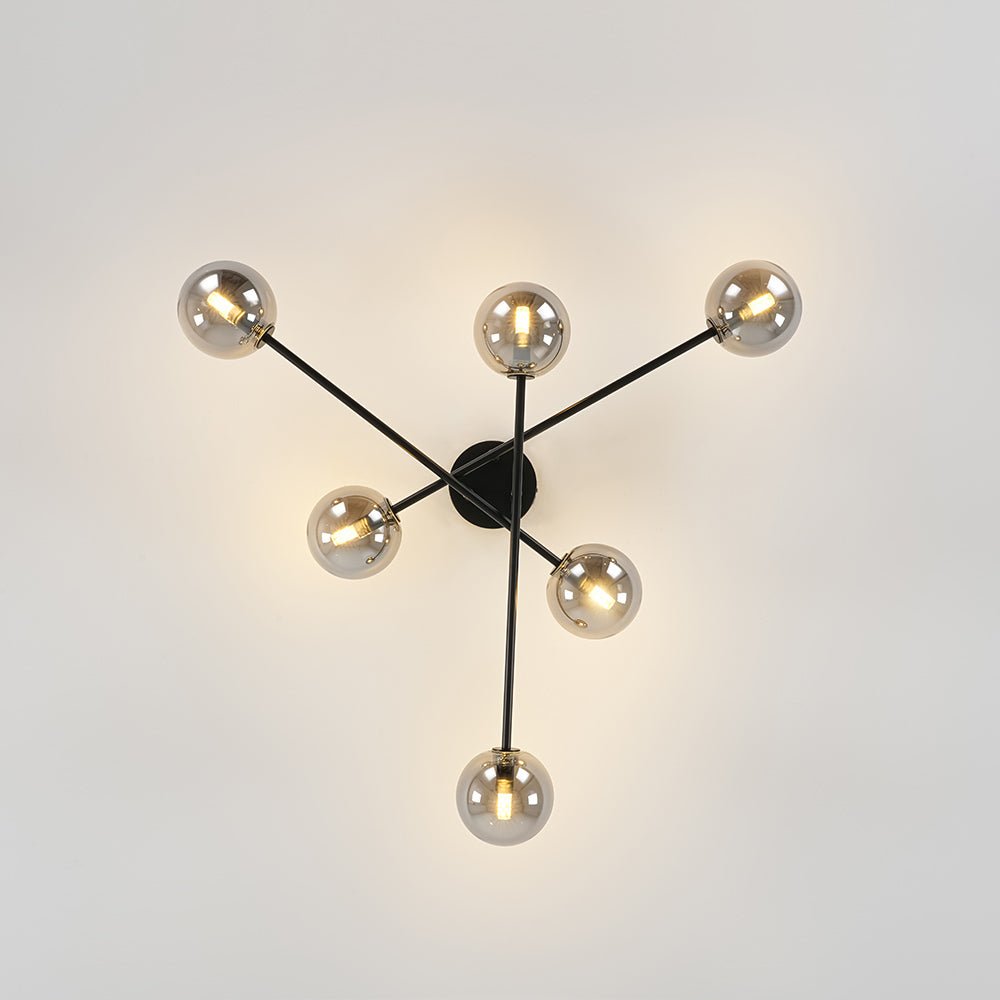 Xenuvium Globe Linear Sputnik Faretto a Soffitto in Vetro Fumé Semi Flush