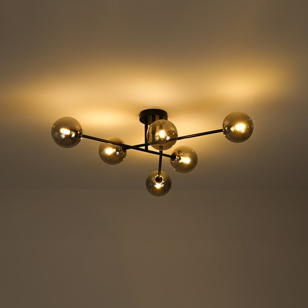 Xenuvium Globe Linear Sputnik Faretto a Soffitto in Vetro Fumé Semi Flush