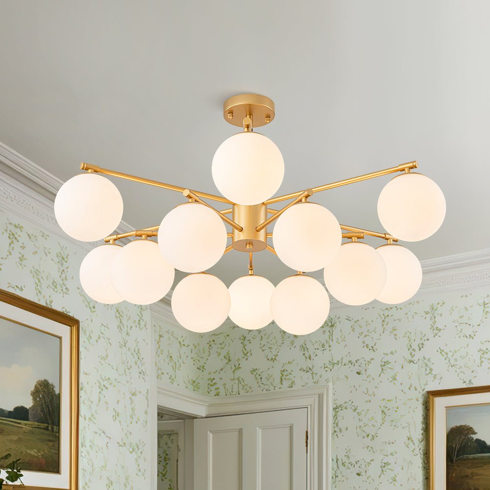 Alvuvyt Lampadario Semi Flush in Vetro Opale a Bolle a Strati