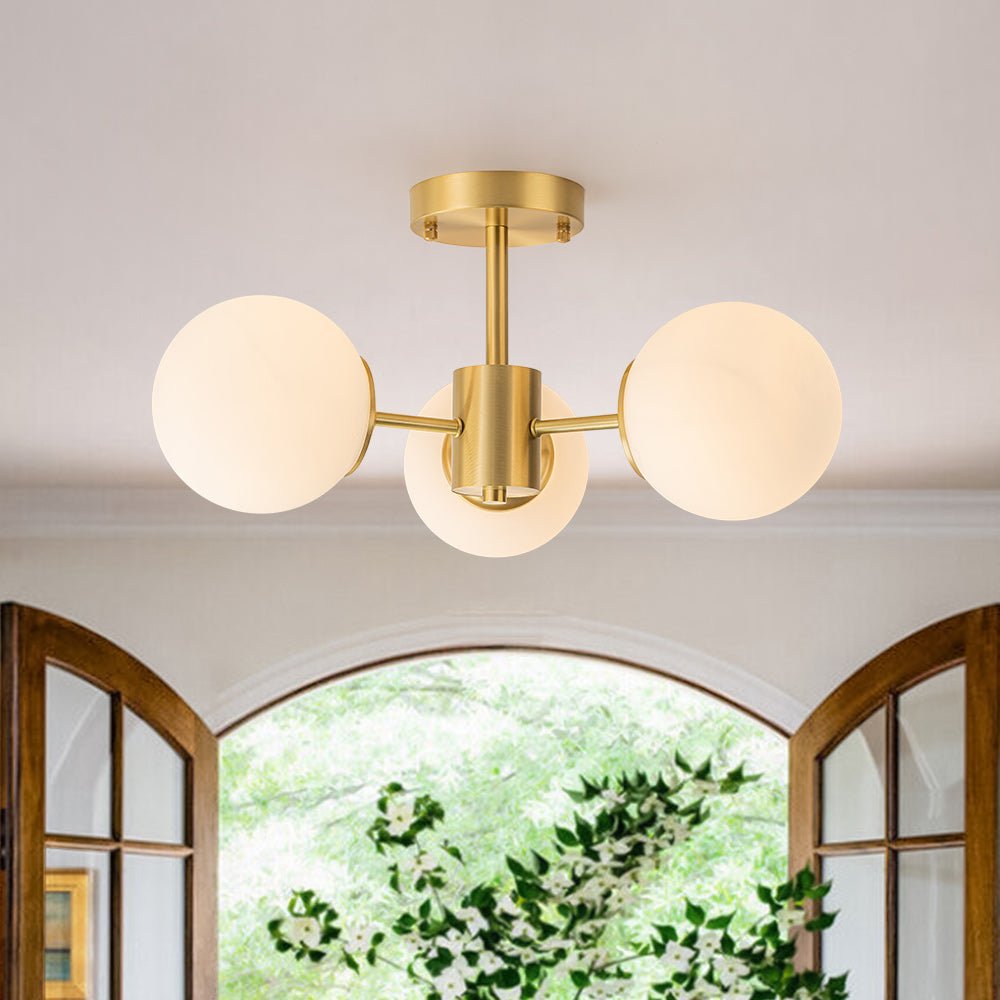 Blikari Moderno Ottone Opalino Vetro Semi Flush Mount