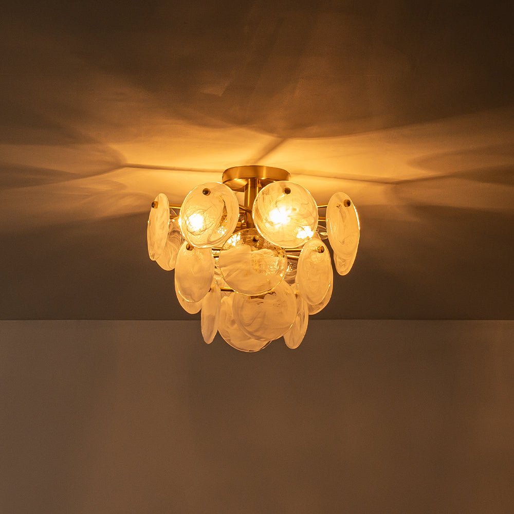 Lampadario Semi Flush in Vetro Opalino a Spirale Kospa Moderno