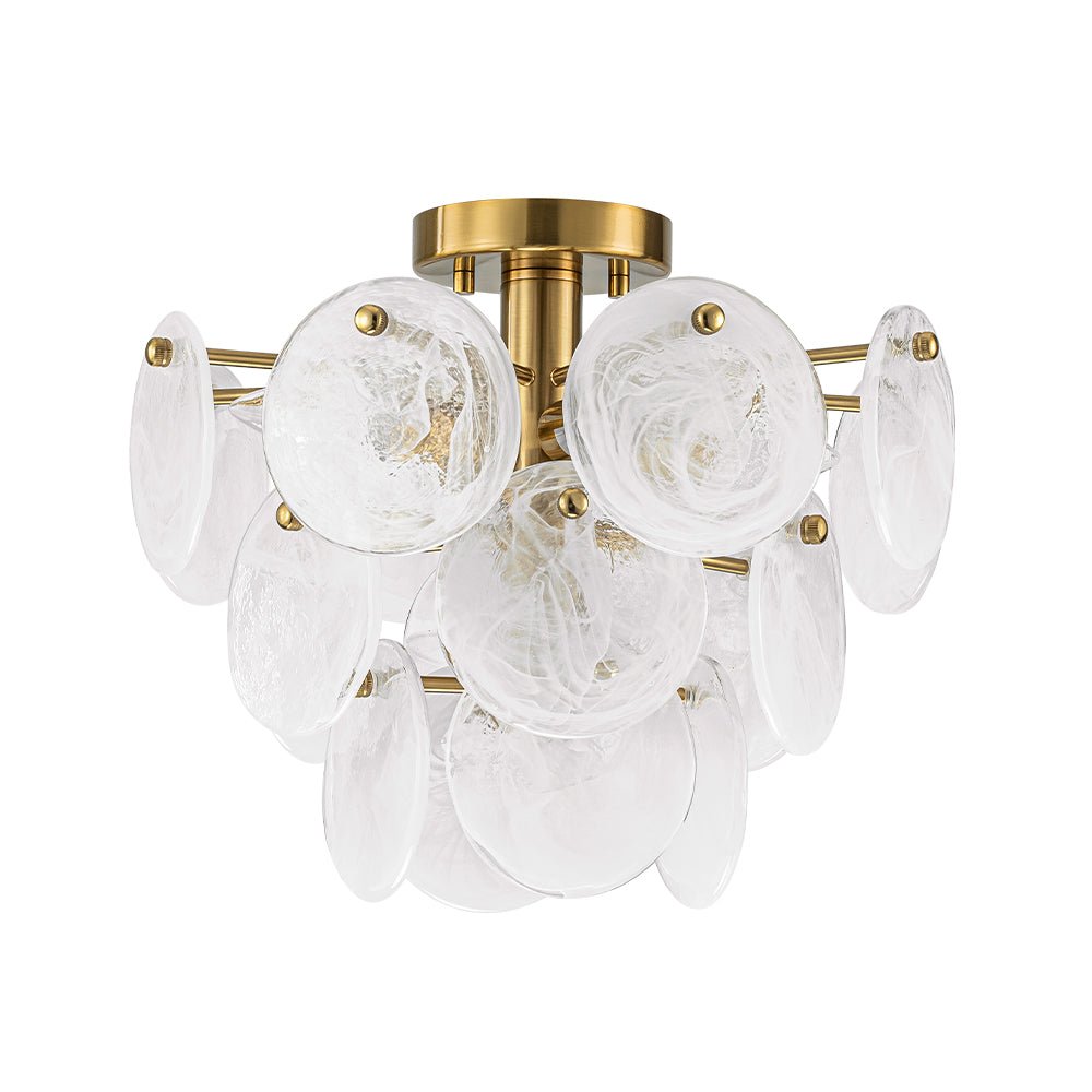 Lampadario Semi Flush in Vetro Opalino a Spirale Kospa Moderno