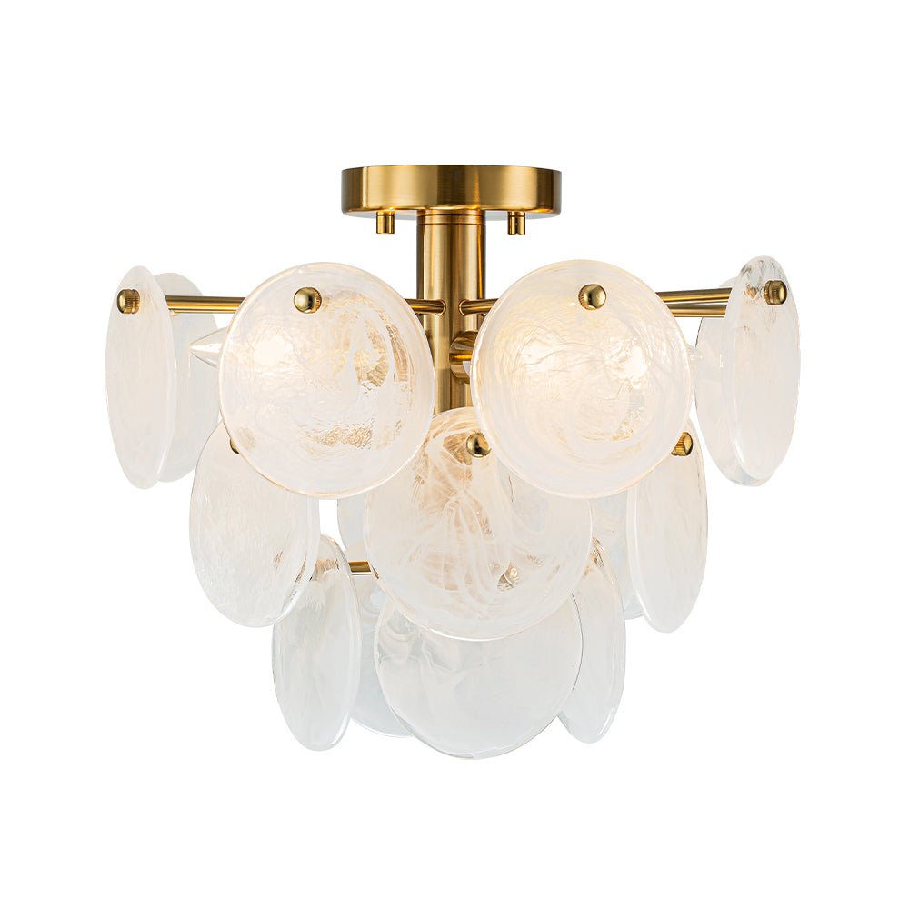 Lampadario Semi Flush in Vetro Opalino a Spirale Kospa Moderno