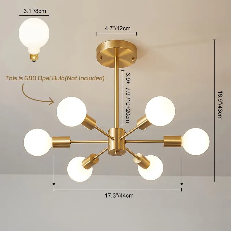 Lampada da soffitto Blikuvo Mid-Century Modern in ottone Sputnik