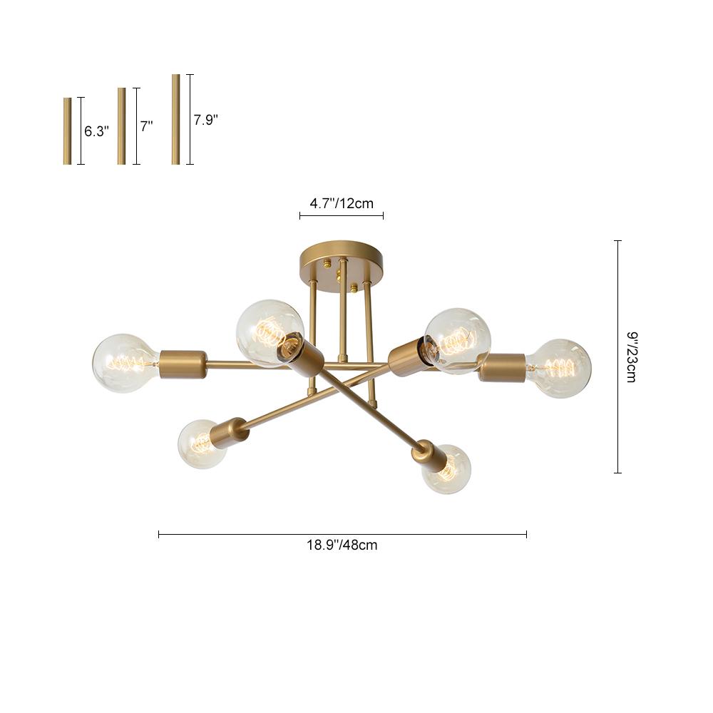 Lampadario Semi Flush Moderno in Ottone Vallin